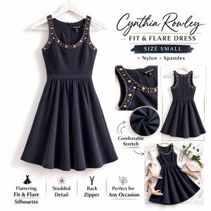 Cynthia Rowley Studded Fit & Flare Dress With Pockets Size Small